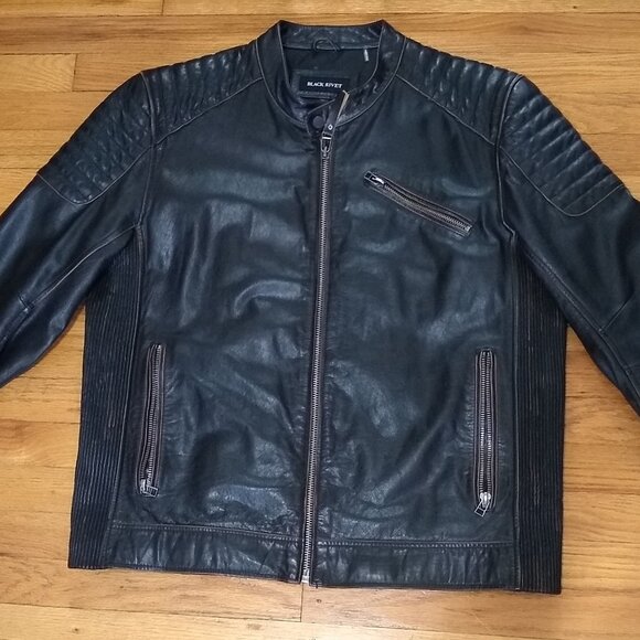 Men’s Leather Jacket XL Black Rivet Genuine Motorcycle Style Zip Up Fresh - Picture 1 of 15